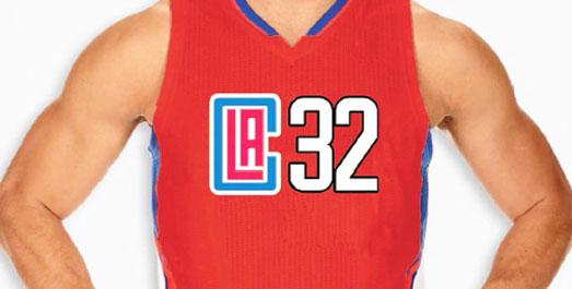 Older red Los Angeles Clippers jersey featuring the previous alternate logo